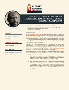 Trialwatch Expert Highlights Key Legal Issues Ahead of the Trial of Paul Rusesabagina in Rwanda