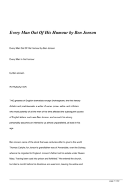 Every Man out of His Humour by Ben Jonson&lt;/H1&gt;