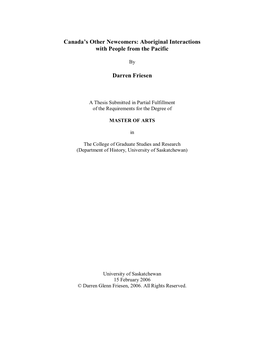 Aboriginal Interactions with People from the Pacific Darren Friesen