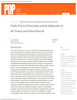 Pop! Public-Private Partnerships and the Digitization of the Textual and Cultural Record