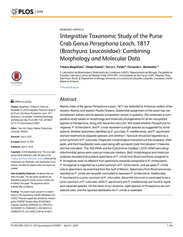 Integrative Taxonomic Study of the Purse Crab Genus Persephona Leach, 1817 (Brachyura: Leucosiidae): Combining Morphology and Molecular Data