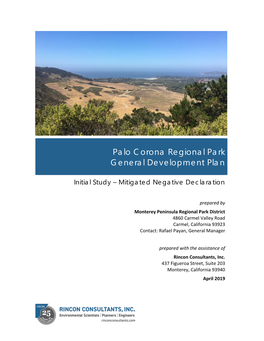 Palo Corona Regional Park General Development Plan