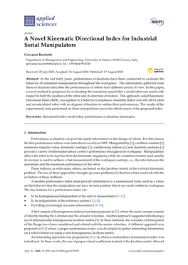 A Novel Kinematic Directional Index for Industrial Serial Manipulators