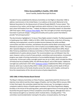 Police Accountability in Seattle, 1955-2020 Anne Frantilla, Seattle Municipal Archives