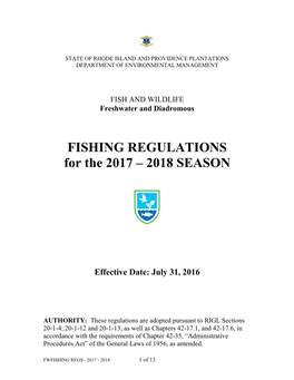 FISHING REGULATIONS for the 2017 – 2018 SEASON