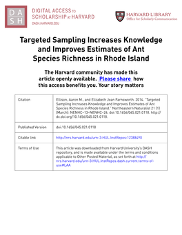 Targeted Sampling Increases Knowledge and Improves Estimates of Ant Species Richness in Rhode Island