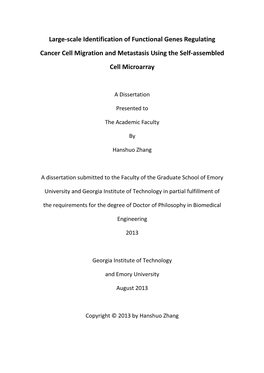 Large-Scale Identification of Functional Genes Regulating Cancer Cell Migration and Metastasis Using the Self-Assembled Cell Microarray