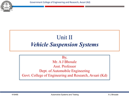 Unit II Vehicle Suspension Systems