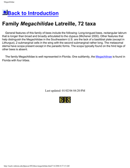 Back to Introduction Family Megachilidae Latreille, 72 Taxa