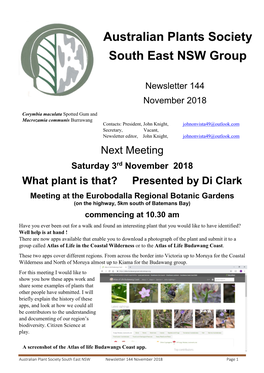 Australian Plants Society South East NSW Group