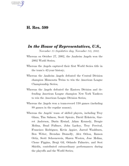 H. Res. 599 in the House of Representatives, U.S
