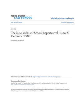 The New York Law School Reporter, Vol III, No. 2, December 1985