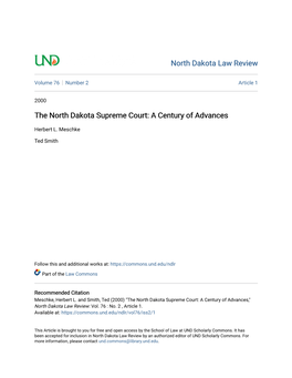 The North Dakota Supreme Court: a Century of Advances