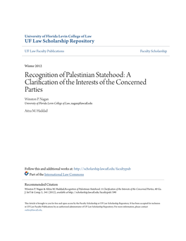 Recognition of Palestinian Statehood: a Clarification of the Interests of the Concerned Parties Winston P