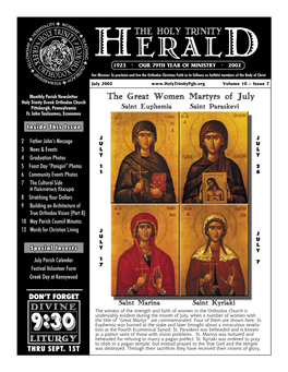 HERALD · JULY 2002 the HOLY TRINITY HERALD · JULY 2002 Father John’S Message