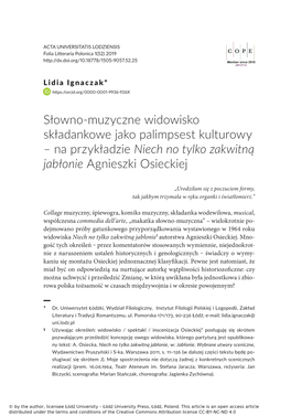 Na Przykładzie Niech No Tylko Zakwitną Jabłonie Agnieszki Osieckiej