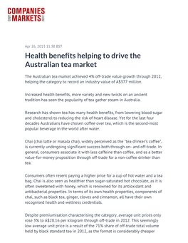 Health Benefits Helping to Drive the Australian Tea Market