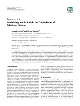 Review Article Aerobiology and Its Role in the Transmission of Infectious Diseases