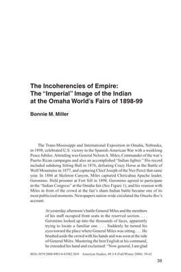 The Incoherencies of Empire: the “Imperial” Image of the Indian at the Omaha World's Fairs of 1898-99