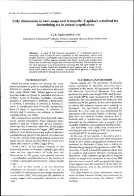 Elapidae): a Method for Determining Sex in Natural Populations