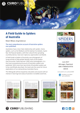 A Field Guide to Spiders of Australia Robert Whyte, Greg Anderson