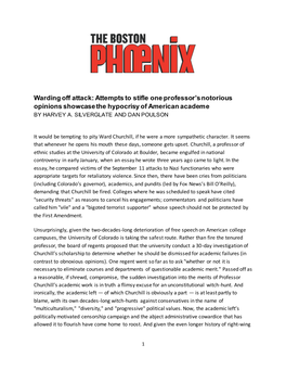 Warding Off Attack: Attempts to Stifle One Professor’S Notorious Opinions Showcase the Hypocrisy of American Academe by HARVEY A