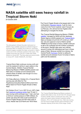 NASA Satellite Still Sees Heavy Rainfall in Tropical Storm Neki 24 October 2009