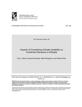 Impacts of Considering Climate Variability on Investment Decisions in Ethiopia