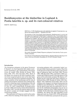 Basidiomycetes at the Timberline in Lapland 4. Postia Lateritia N. Sp. and Its Rust-Coloured Relatives