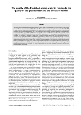The Quality of the Florisbad Spring-Water in Relation to the Quality of the Groundwater and the Effects of Rainfall
