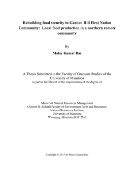 Rebuilding Food Security in Garden Hill First Nation Community: Local Food Production in a Northern Remote Community