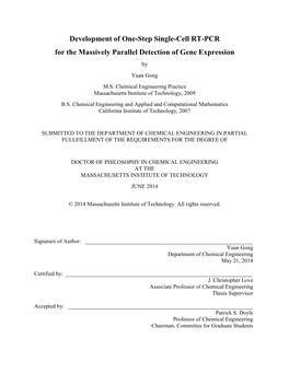 Development of One-Step Single-Cell RT-PCR for the Massively Parallel Detection of Gene Expression by Yuan Gong M.S