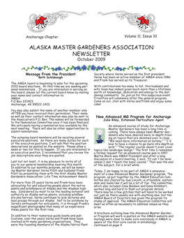 ALASKA MASTER GARDENERS ASSOCIATION NEWSLETTER October 2009