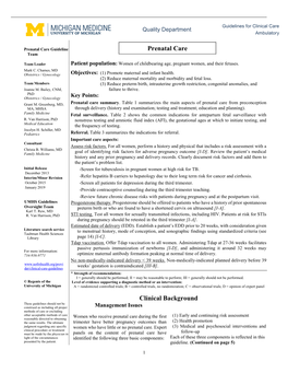 Prenatal Care Clinical Background