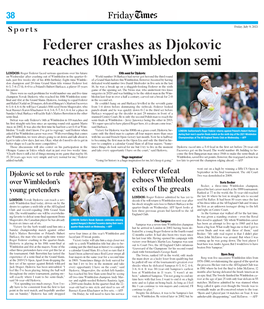 Federer Crashes As Djokovic Reaches 10Th Wimbledon Semi