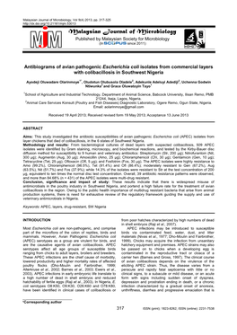 Malaysian Journal of Microbiology, Vol 9(4) 2013, Pp