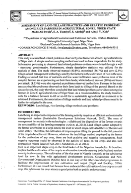 ·- ASSESSMENT of LAND TILLAGE PRACTICES and RELATED PROBLEMS AMONG RICE FARMERS in AGRICULTURAL ZONE I, NIGER STATE 1 2 3 4 Madu Ali Bwala , S