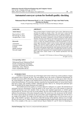 Automated Conveyor System for Football Quality Checking