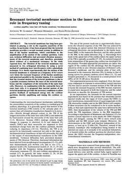 Resonant Tectorial Membrane Motion in the Inner