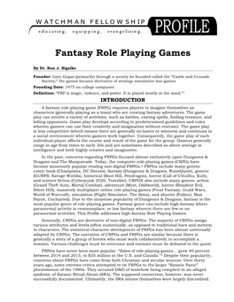 Fantasy Role Playing Games