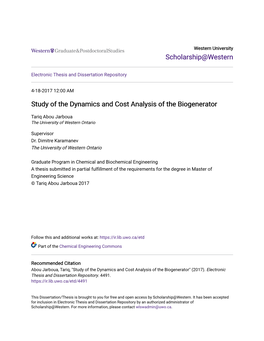 Study of the Dynamics and Cost Analysis of the Biogenerator