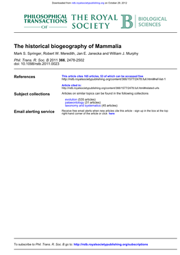 The Historical Biogeography of Mammalia