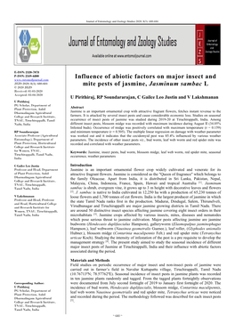 Influence of Abiotic Factors on Major Insect and Mite Pests of Jasmine