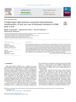 X-Linked Hyper-Igm Syndrome Associated with Pulmonary Manifestations: a Very Rare Case of Functional Mutation in CD40L Gene in Iran