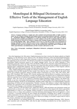 Monolingual & Bilingual Dictionaries As Effective Tools of The