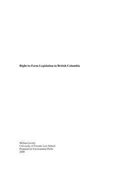 Right-To-Farm Legislation in British Columbia