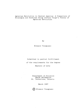 Agrarian Revolution in Central America: a Comparison of Nicaragua and Honduras Using Jeffery Paige's Theory of Agrarian Revolution