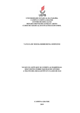 Universidade Estadual Da Paraíba Campus Campina Grande Centro De Educação Departamento De Letras E Artes Curso De Graduação Em Letras-Espanhol