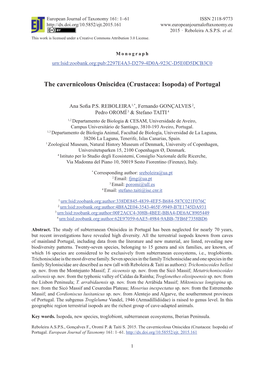 The Cavernicolous Oniscidea (Crustacea: Isopoda) of Portugal