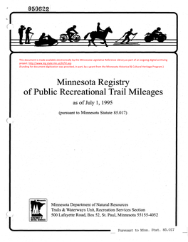 Minnesota Registry of Public Recreational Trail Mileages As of July 1, 1995